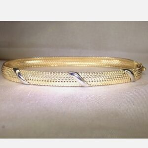 10k Yellow & White Gold .417 Fine Textured Bangle Bracelet-7"